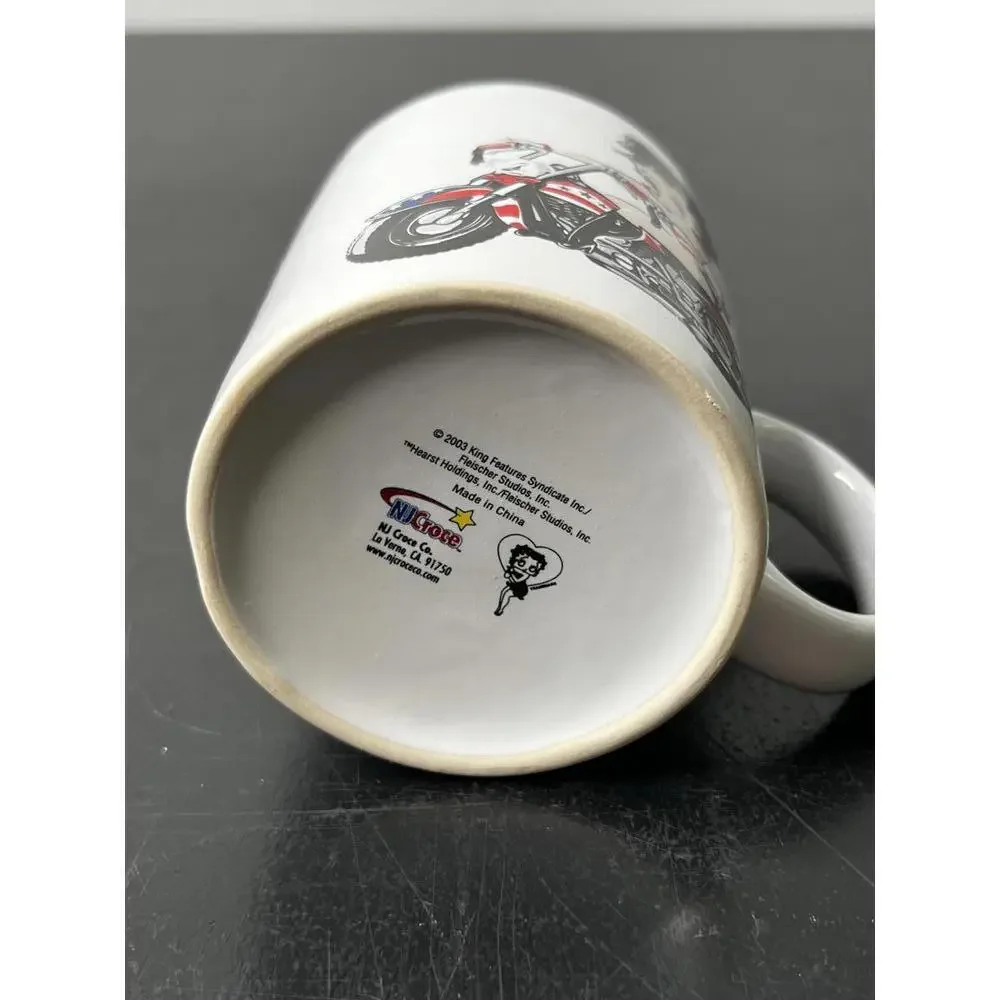 NJ‎ Croce Betty Boop Ceramic Mug White Patriotic Motorcycle 2003 NIB